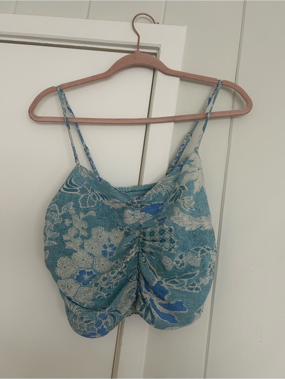 Abercrombie & Fitch Blue Floral Ruched Spaghetti Strap Cami